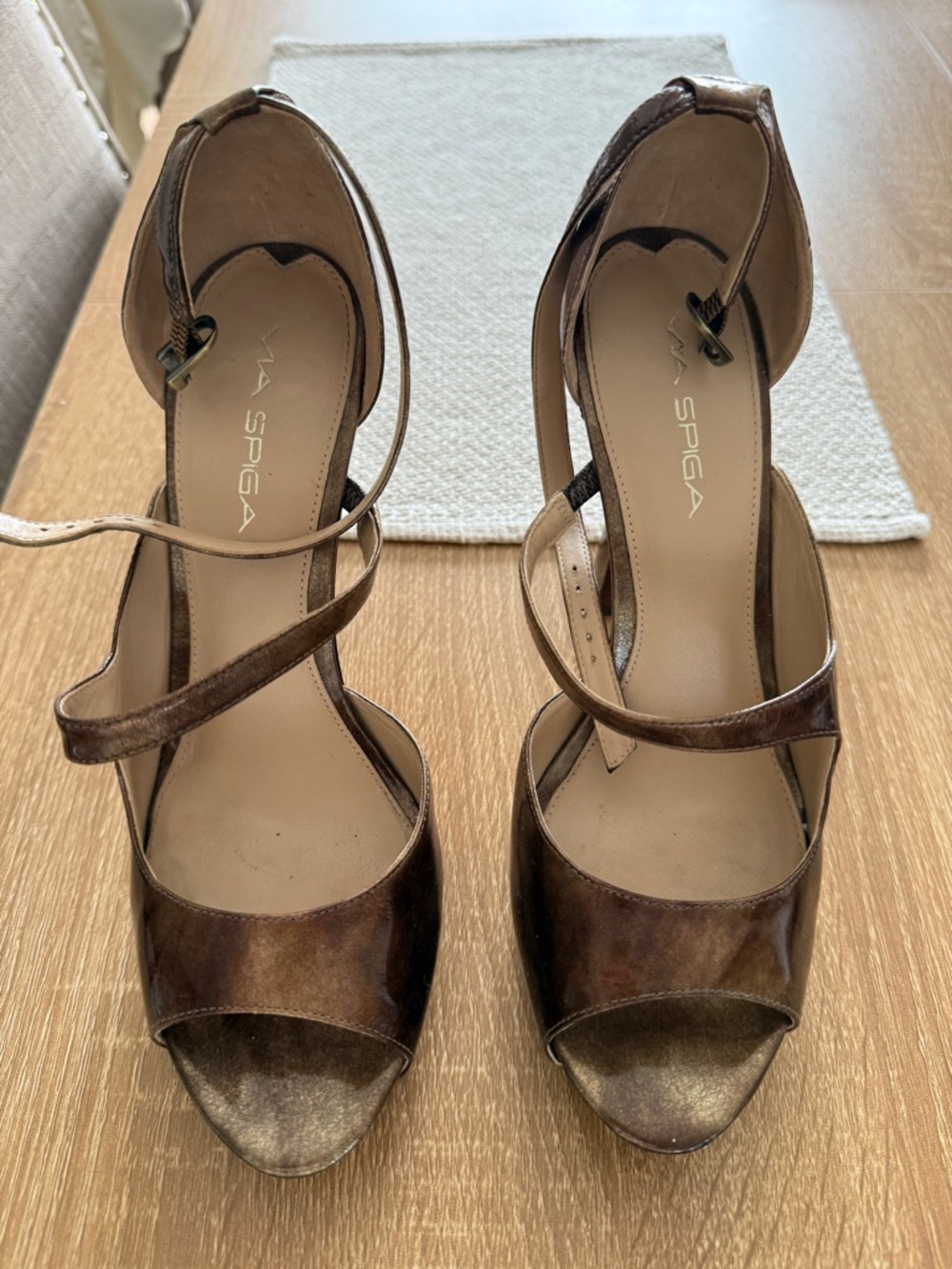 Via Spiga Metallic Bronze Strappy Open-Toe Heels